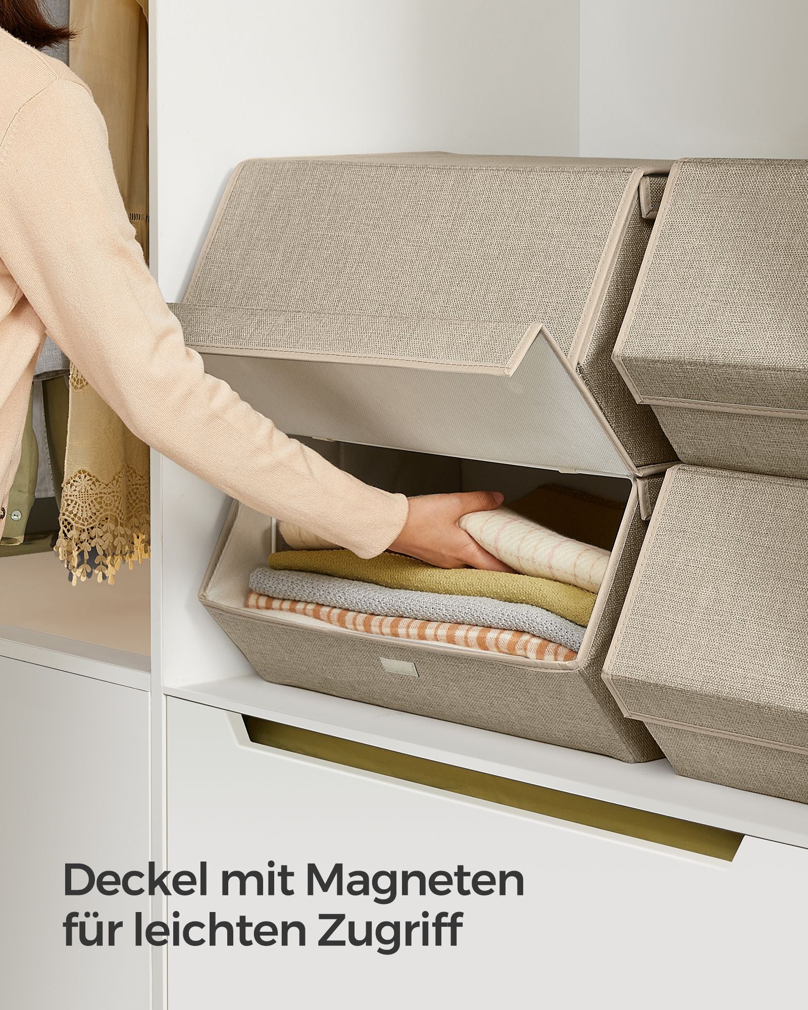 Aufbewahrungsbox mit Deckel und Magnetverschluss sandbeige
