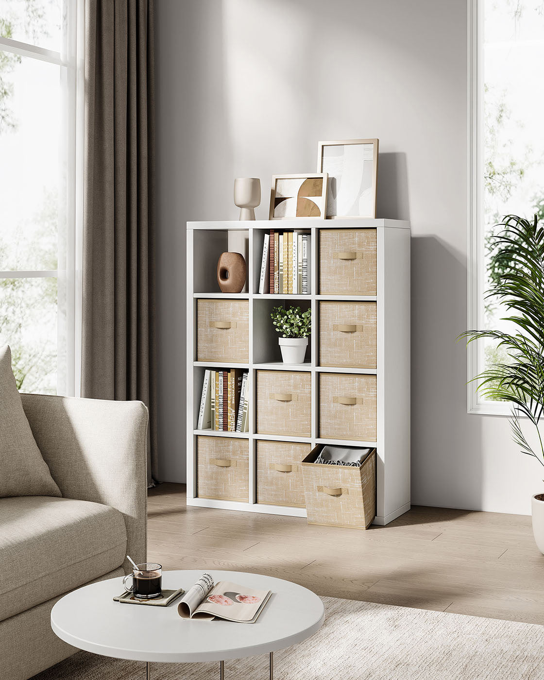 Aufbewahrungsboxen Set mit 8 28 cm großen Vliesstoffbehältern sandbeige