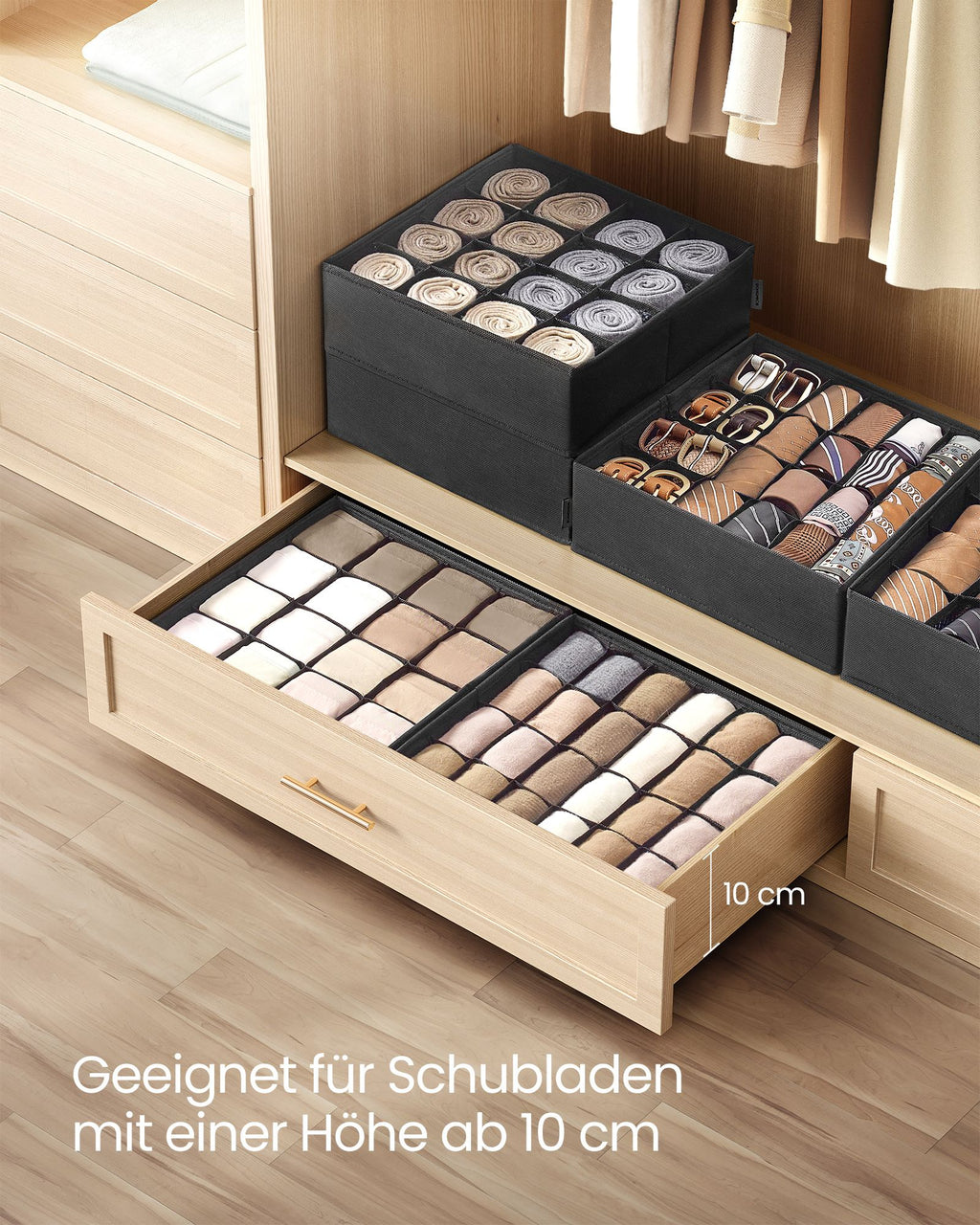 Unterwäsche-Organizer 4er Set mit 80 Fächern tintenschwarz