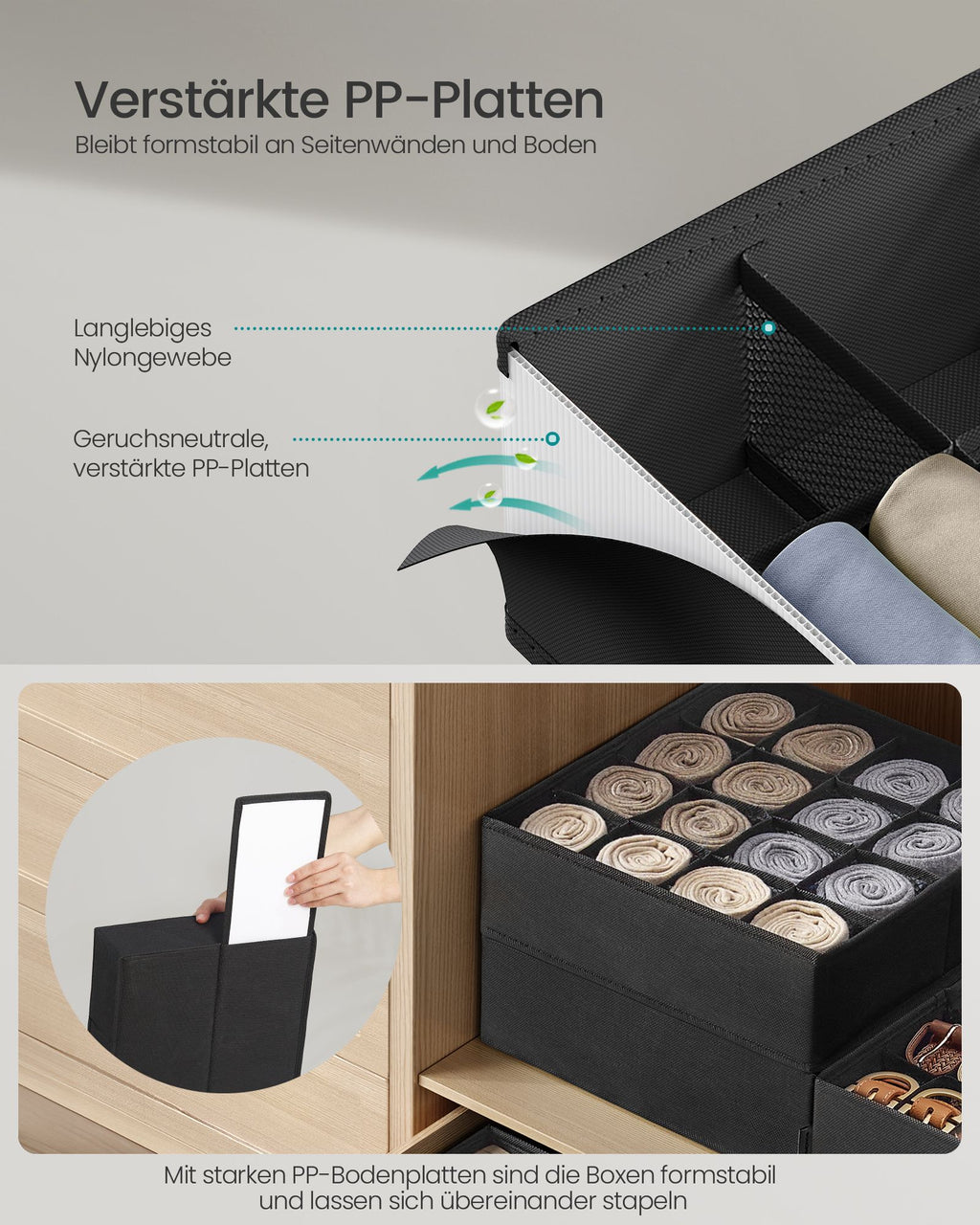 Unterwäsche-Organizer 4er Set mit 80 Fächern tintenschwarz