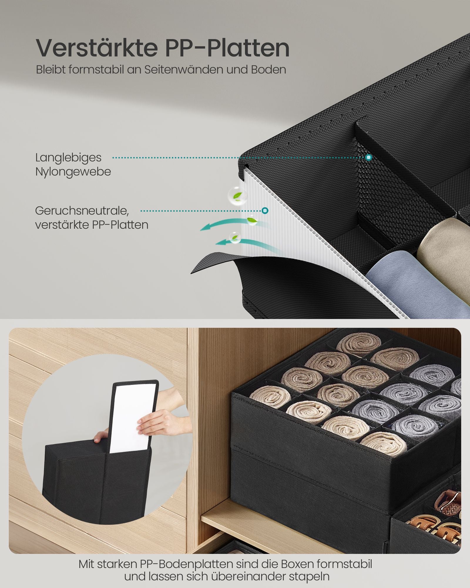 Unterwäsche-Organizer 4er Set mit 80 Fächern tintenschwarz
