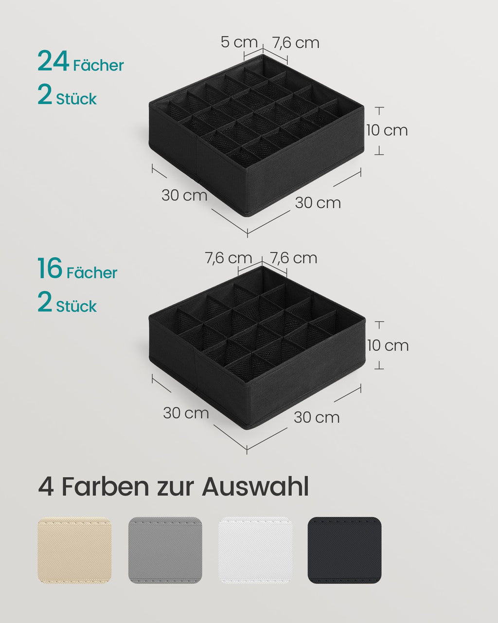Unterwäsche-Organizer 4er Set mit 80 Fächern tintenschwarz