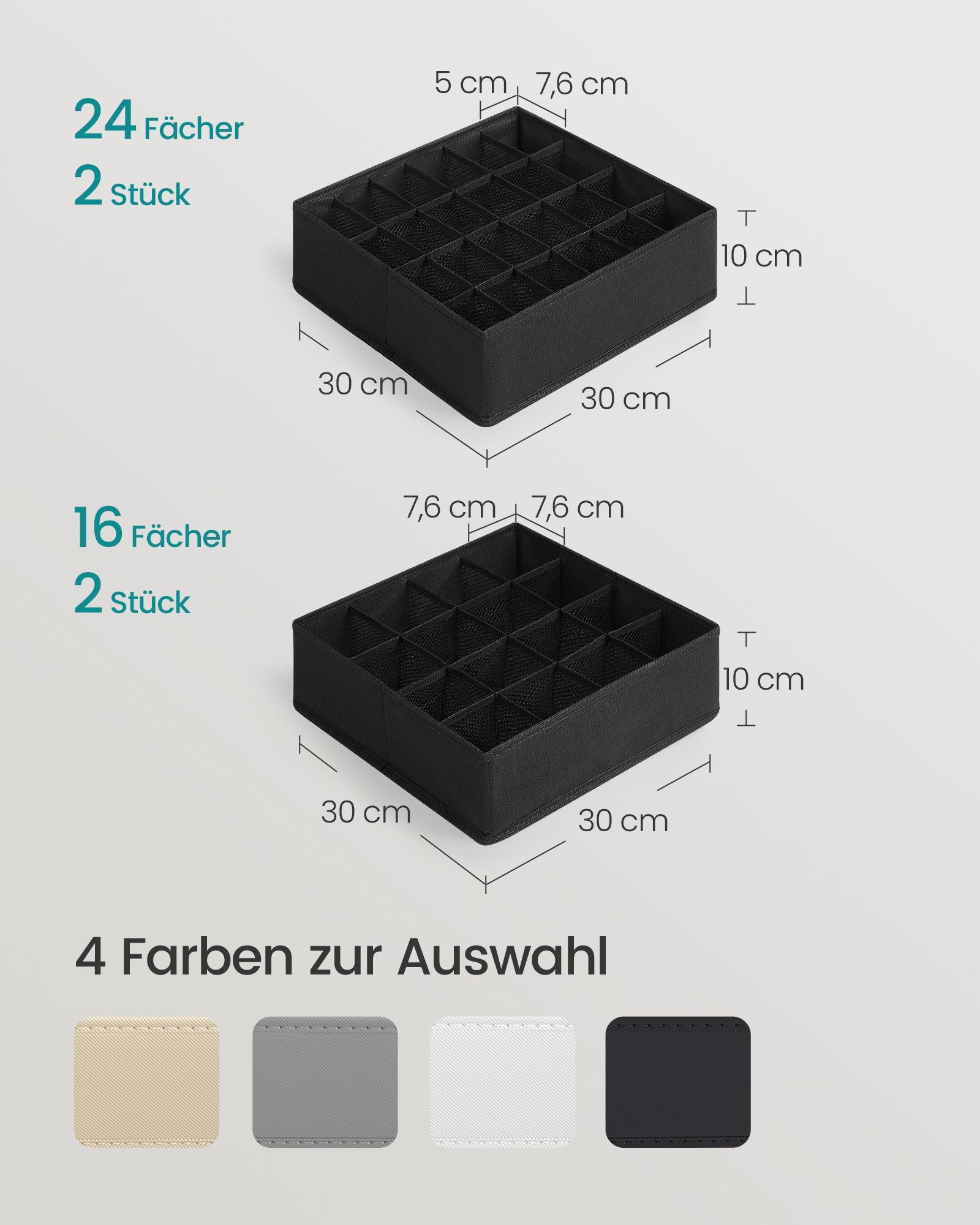 Unterwäsche-Organizer 4er Set mit 80 Fächern tintenschwarz