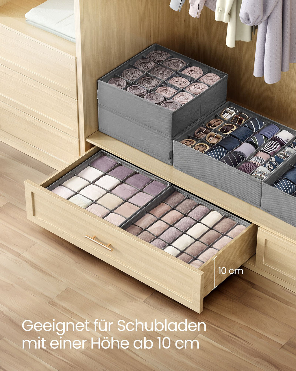 Unterwäsche-Organizer 6er Set mit 120 Fächern taubengrau
