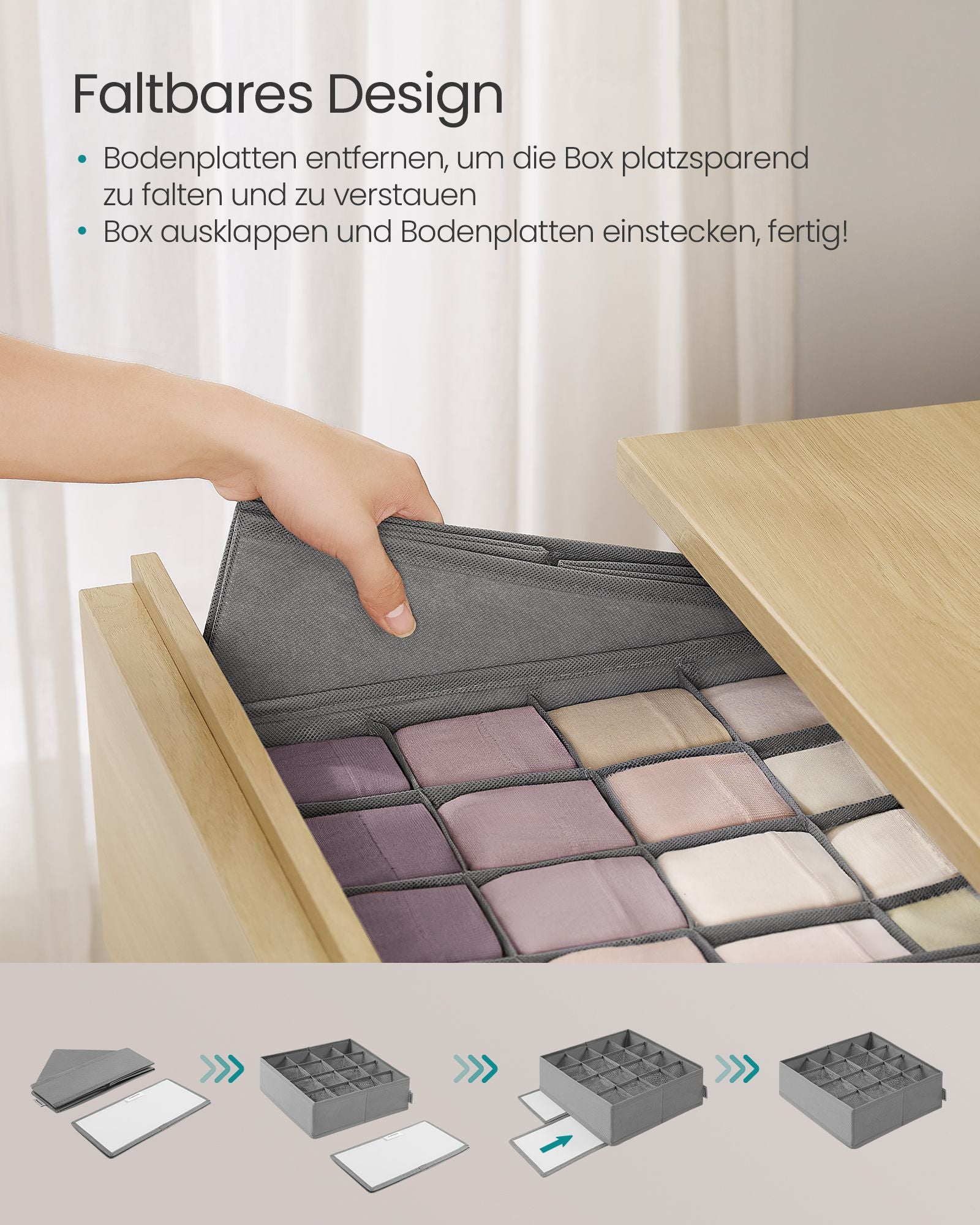 Unterwäsche-Organizer 6er Set mit 120 Fächern taubengrau