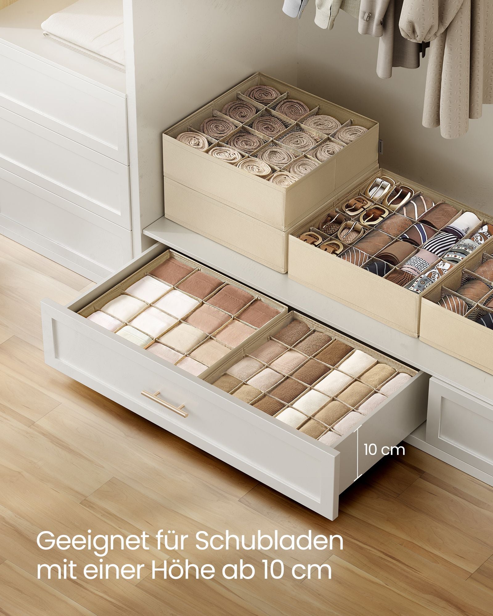 Unterwäsche-Organizer 4er Set mit 80 Fächern sandbeige