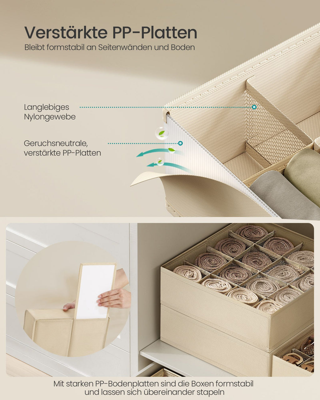 Unterwäsche-Organizer 4er Set mit 80 Fächern sandbeige
