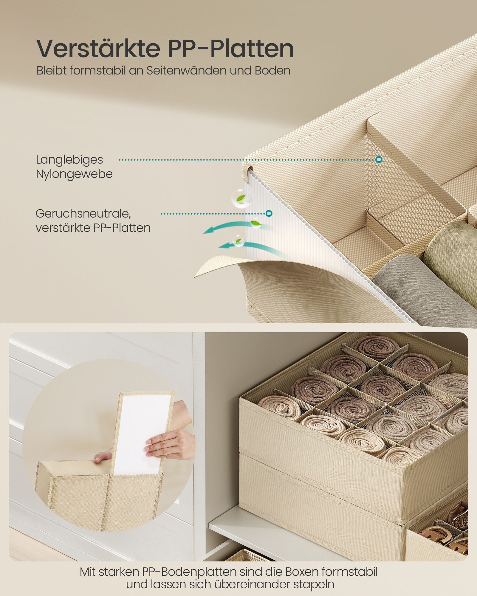 Unterwäsche-Organizer 4er Set mit 80 Fächern sandbeige