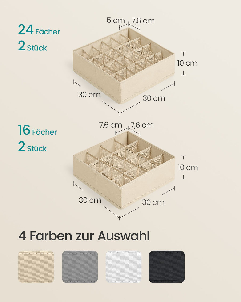 Unterwäsche-Organizer 4er Set mit 80 Fächern sandbeige