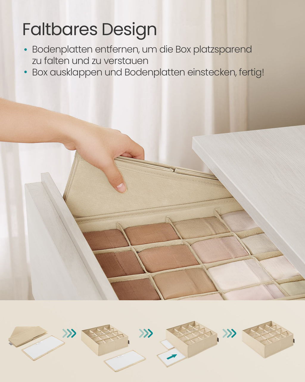 Unterwäsche-Organizer 4er Set mit 80 Fächern sandbeige