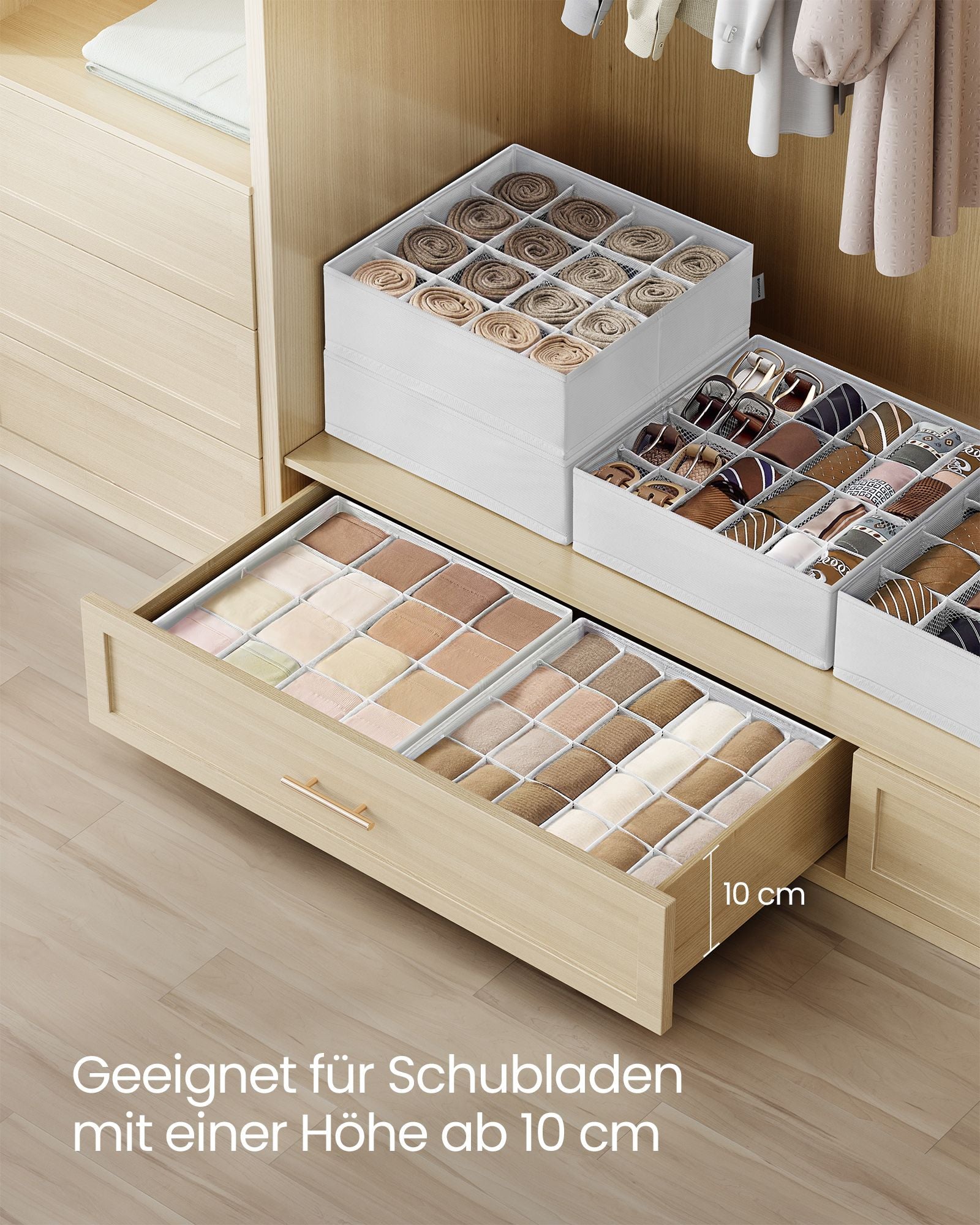 Unterwäsche-Organizer 4er Set mit 80 Fächern cremeweiß