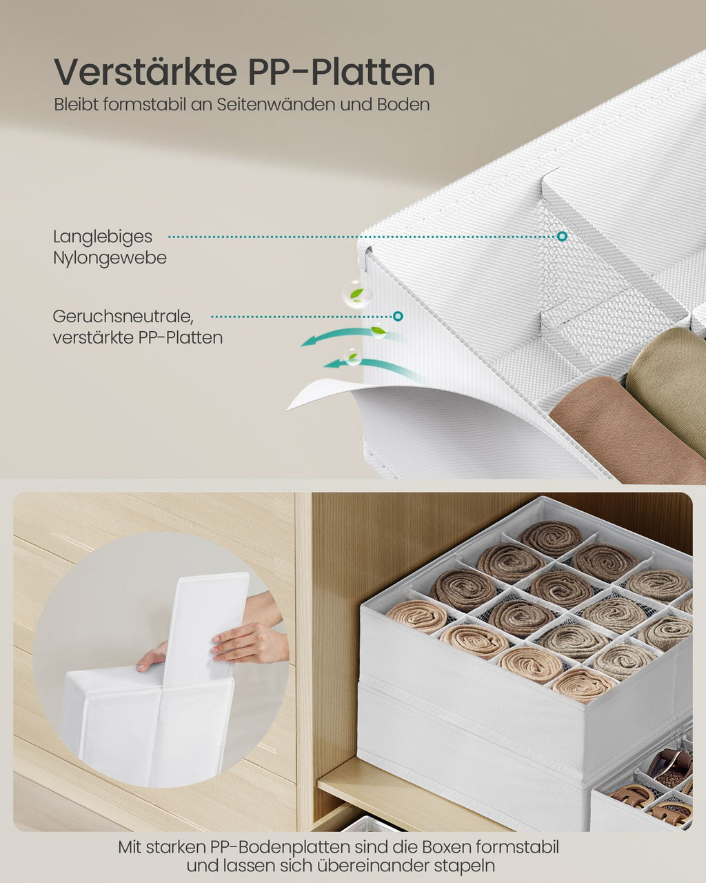 Unterwäsche-Organizer 4er Set mit 80 Fächern cremeweiß