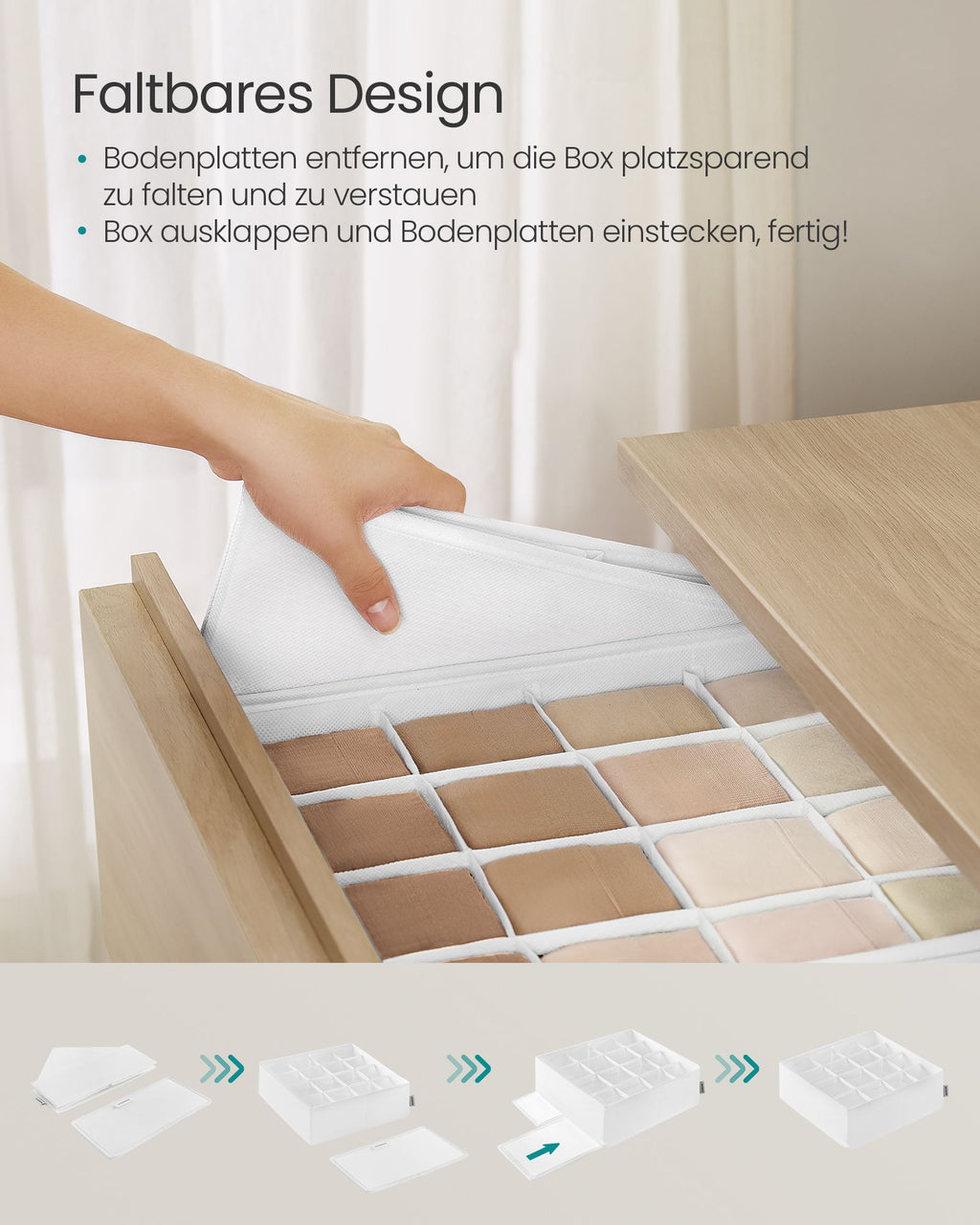 Unterwäsche-Organizer 4er Set mit 80 Fächern cremeweiß
