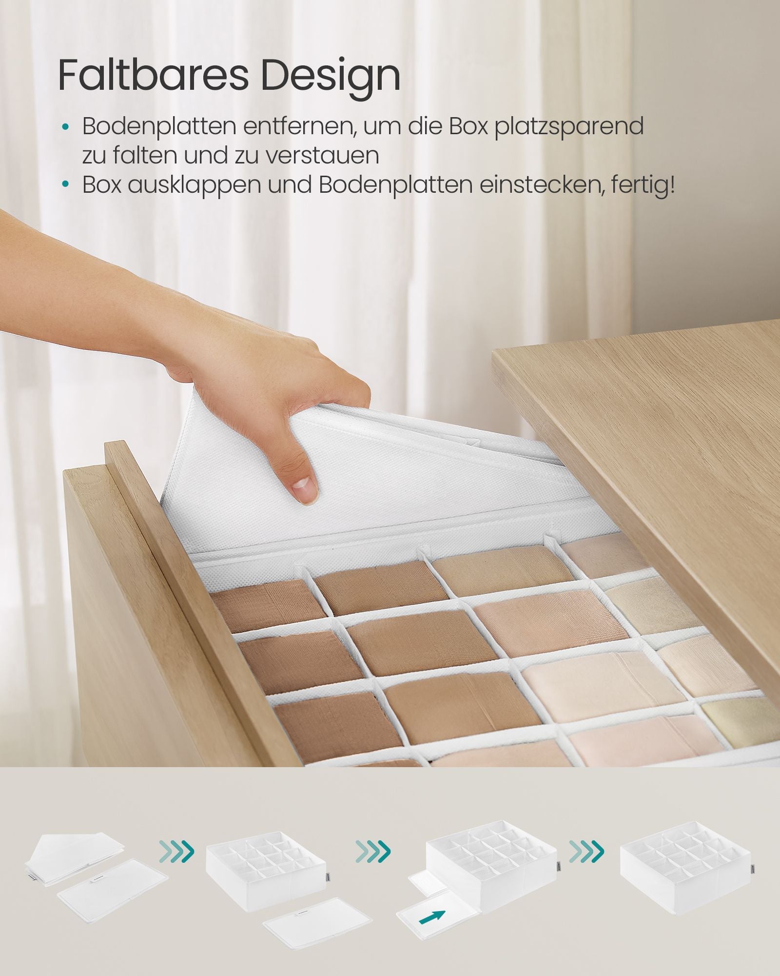 Unterwäsche-Organizer 4er Set mit 80 Fächern cremeweiß