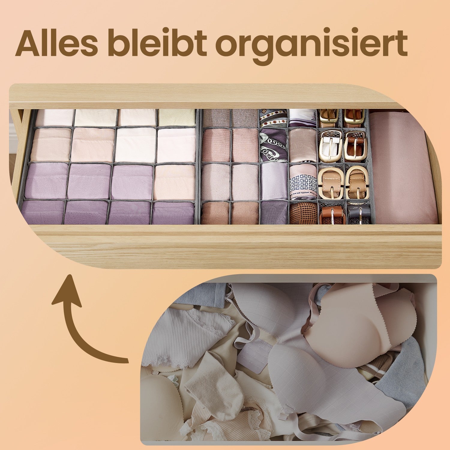 Unterwäsche-Organizer 6er Set mit 120 Fächern taubengrau