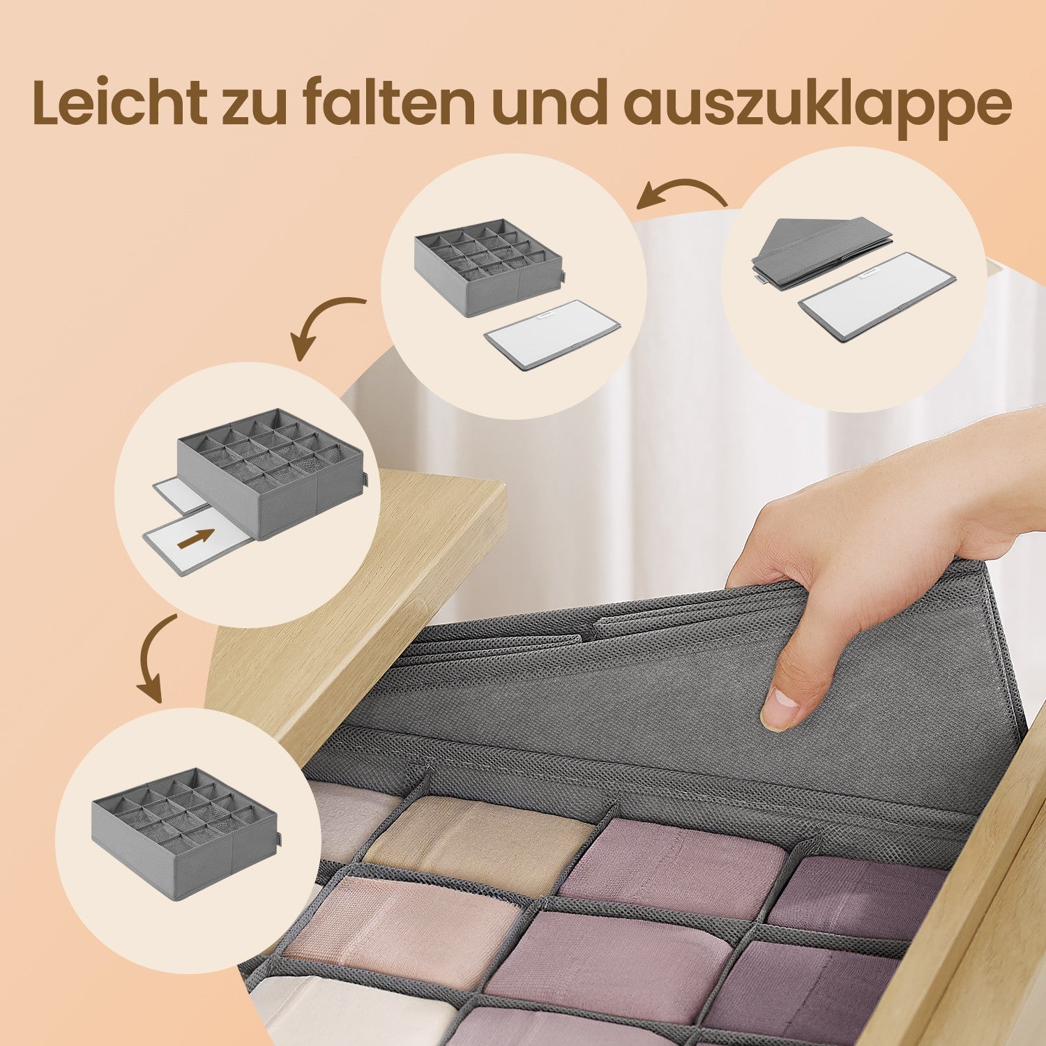 Unterwäsche-Organizer 6er Set mit 120 Fächern taubengrau
