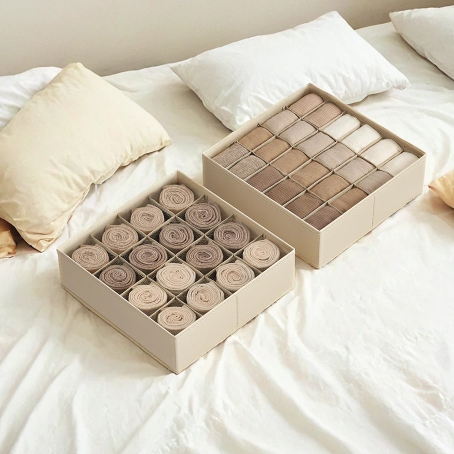 Unterwäsche-Organizer 4er Set mit 80 Fächern sandbeige
