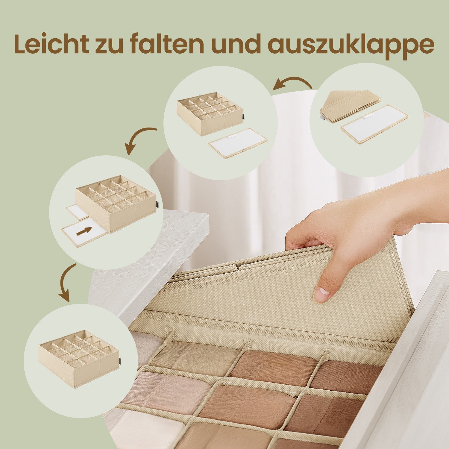 Unterwäsche-Organizer 4er Set mit 80 Fächern sandbeige