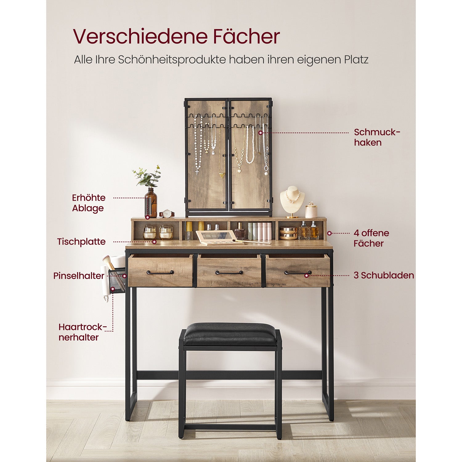 Schminktisch mit Hocker und Spiegel