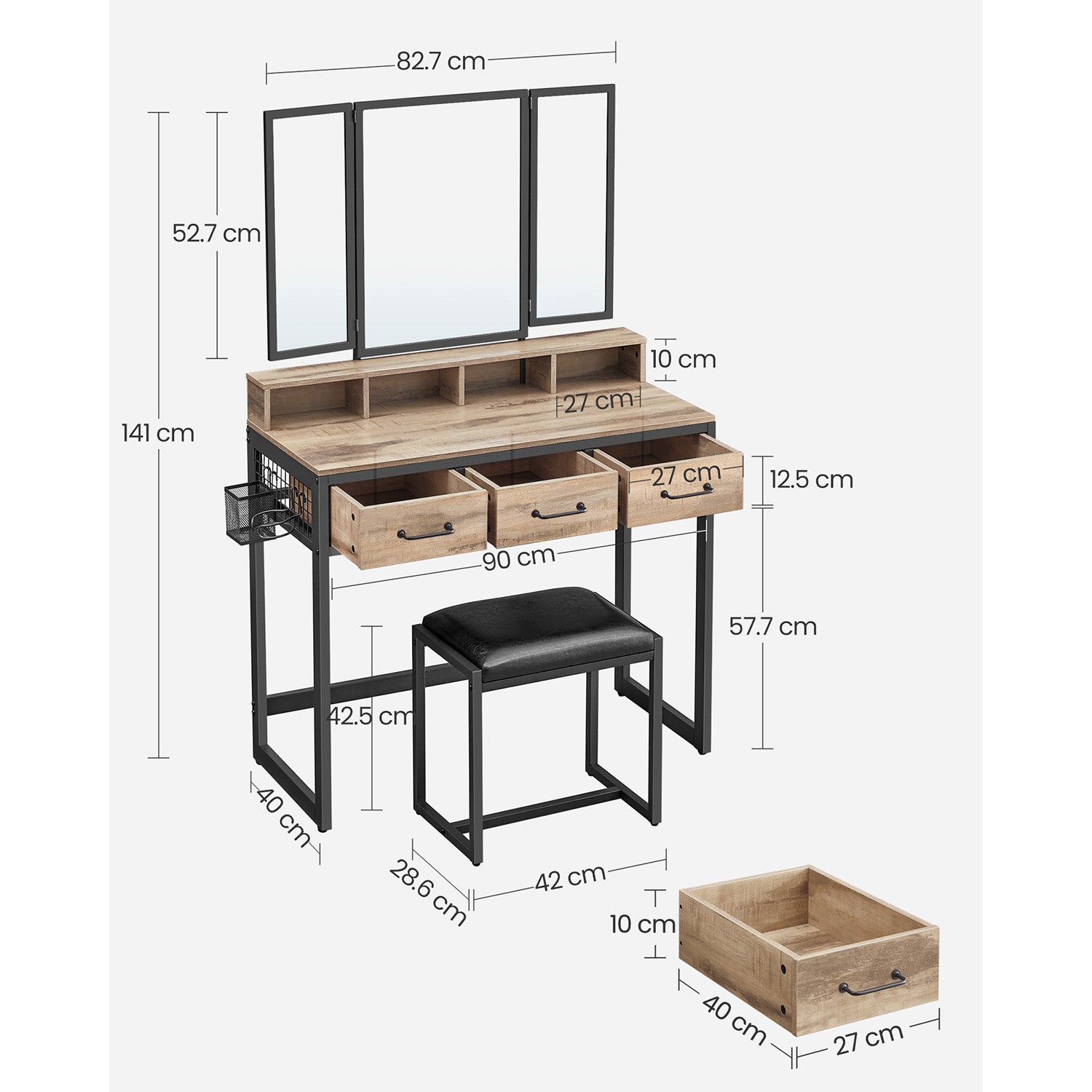 Schminktisch mit Hocker und Spiegel
