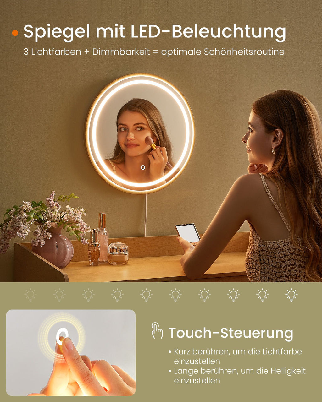 Schminktisch mit Spiegel und Schubladen Boho-Stil