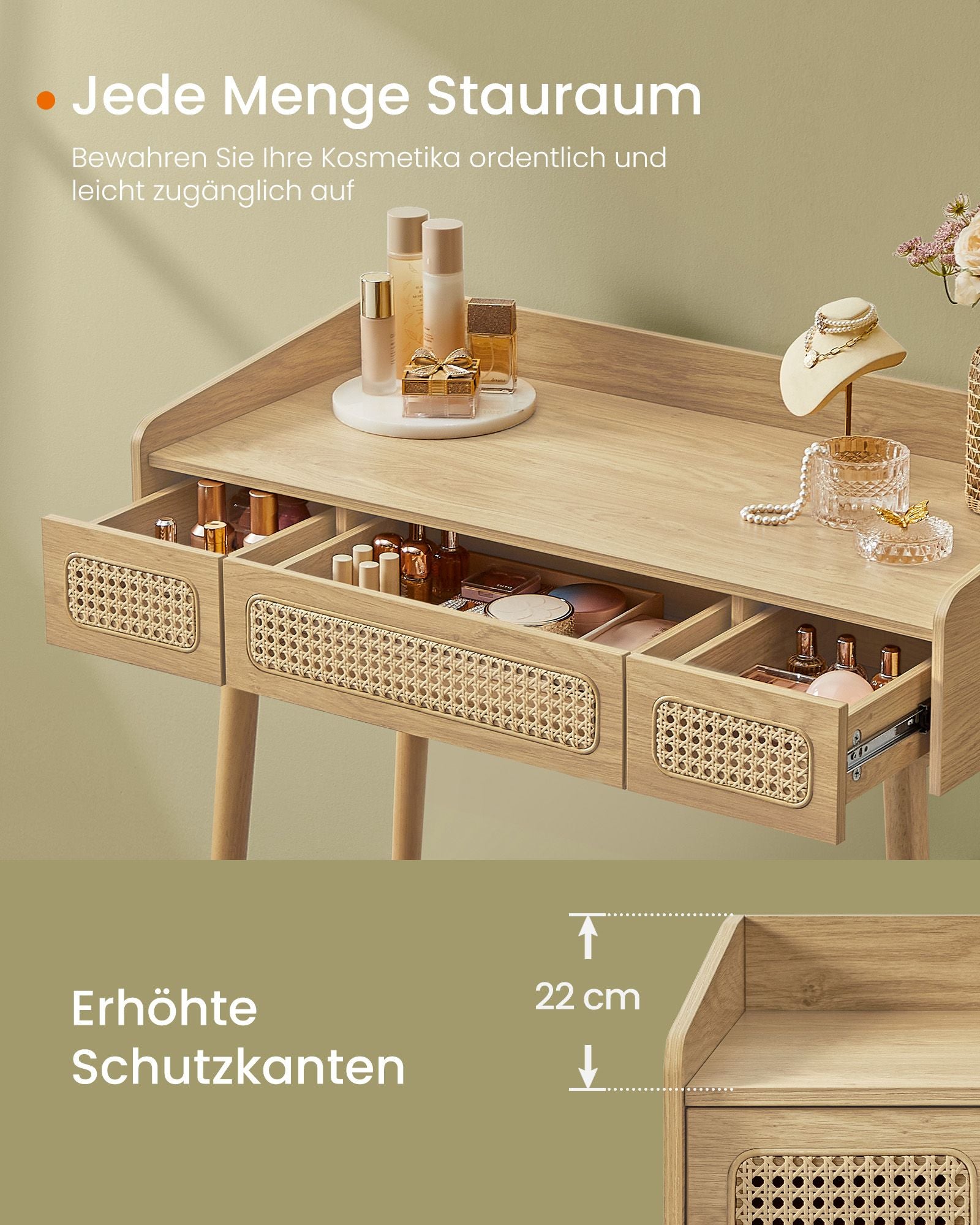 Schminktisch mit Spiegel und Schubladen Boho-Stil