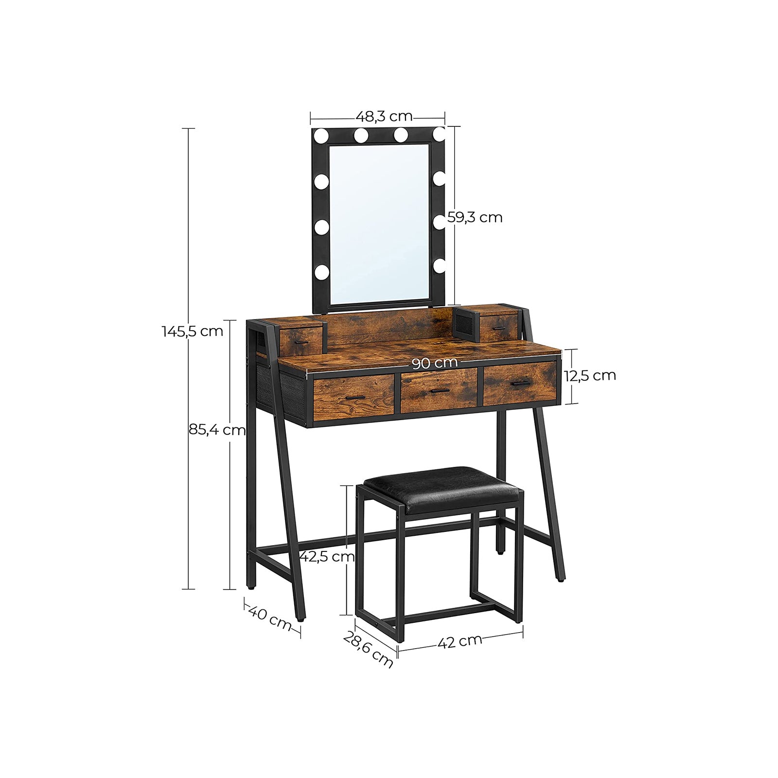 Industrie-Design Schminktisch mit Hocker