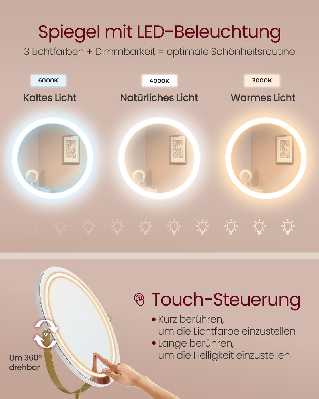 Schminktisch mit Hocker und Beleuchtung 40 x 80 x 134,8 cm