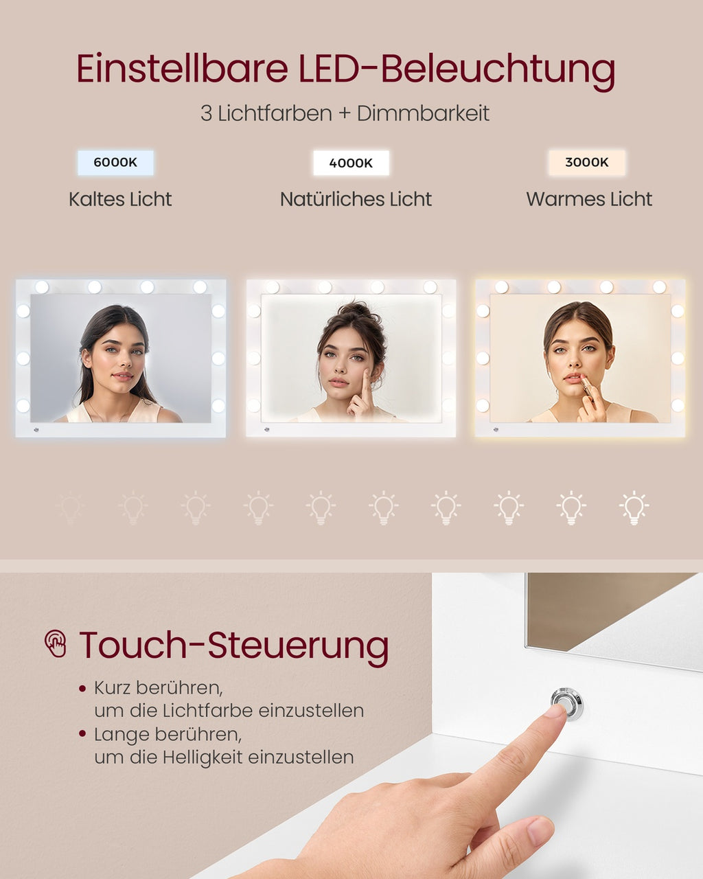 Schminktisch mit Hocker und Spiegel wolkenweiß