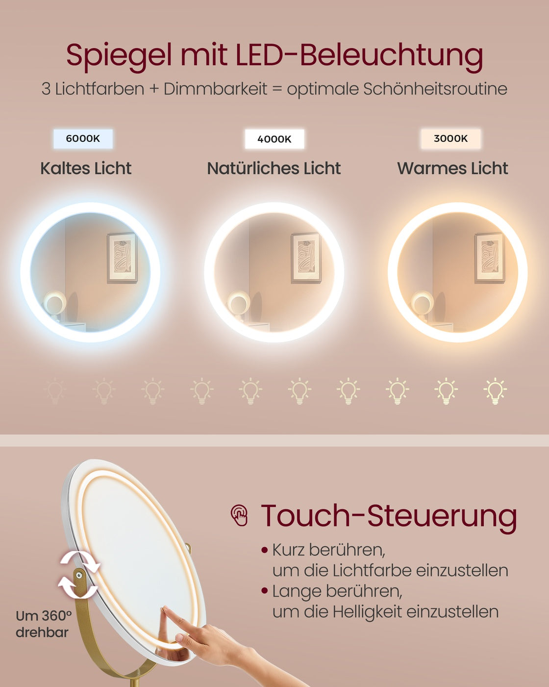 Schminktisch mit Hocker und Beleuchtung 40 x 100 x 134,8 cm