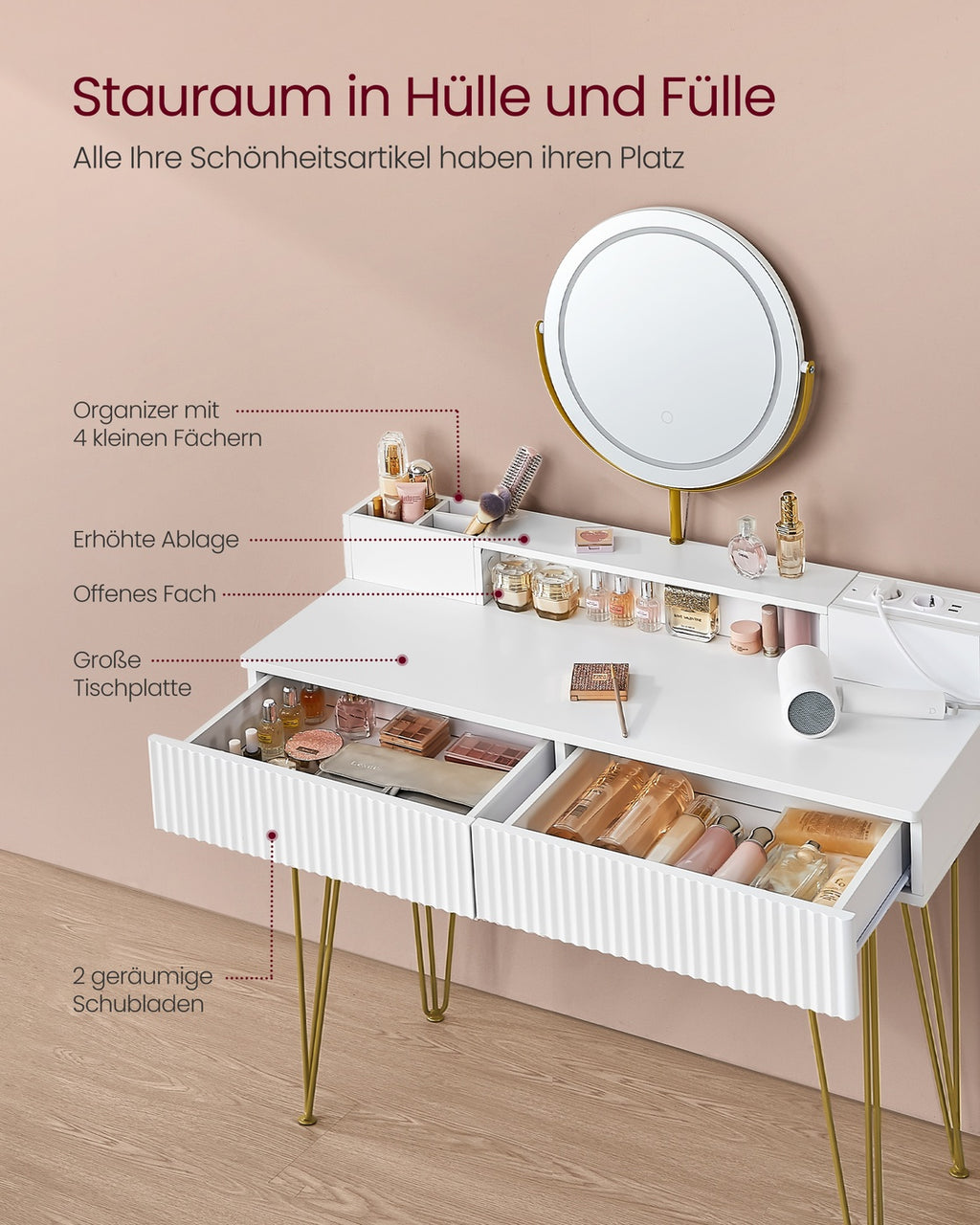 Schminktisch mit Hocker und Beleuchtung 40 x 100 x 134,8 cm