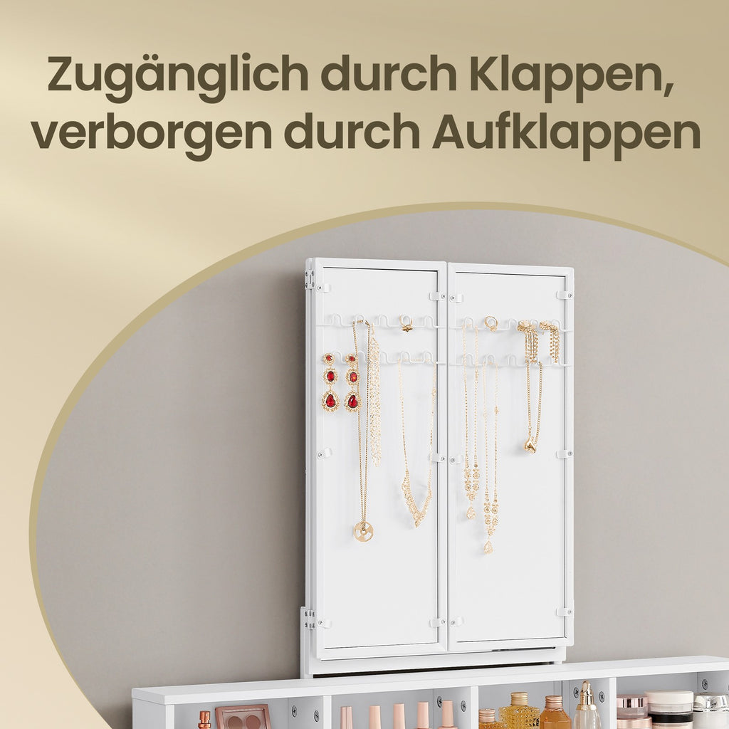 Kosmetiktisch mit dreifachem Spiegel, Schminktisch mit Hocker, Frisiertisch mit 3 Schubladen
