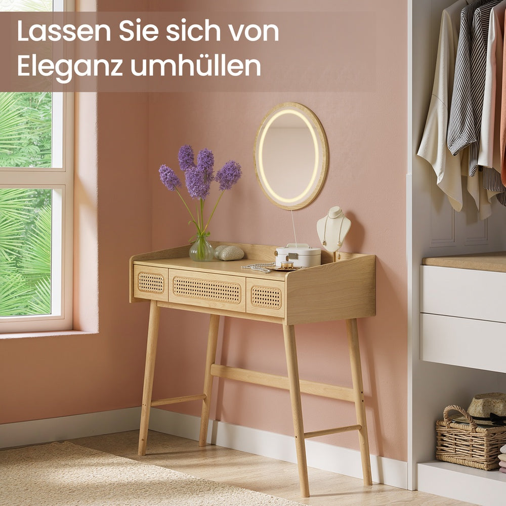 Schminktisch mit Spiegel, Beleuchtung, Kosmetiktisch 3 Schubladen