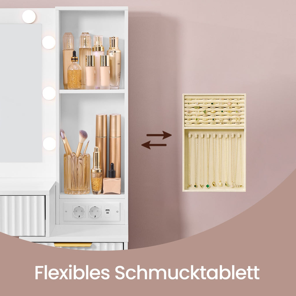 Schminktisch mit Schminkhocker, Frisiertisch mit Spiegel, Schubladen