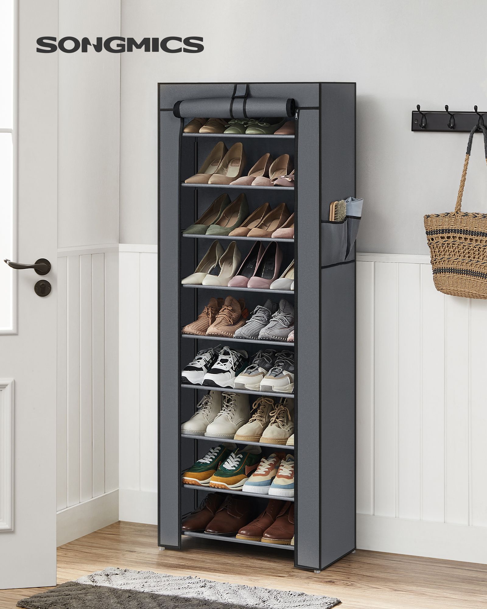 Schuhregal mit Abdeckung 58 cm Grau