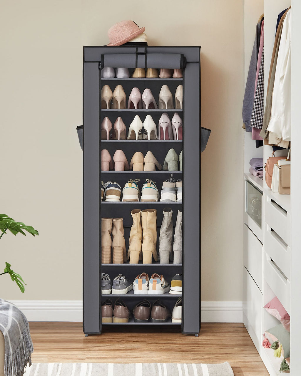 Schuhregal mit Abdeckung 58 cm Grau