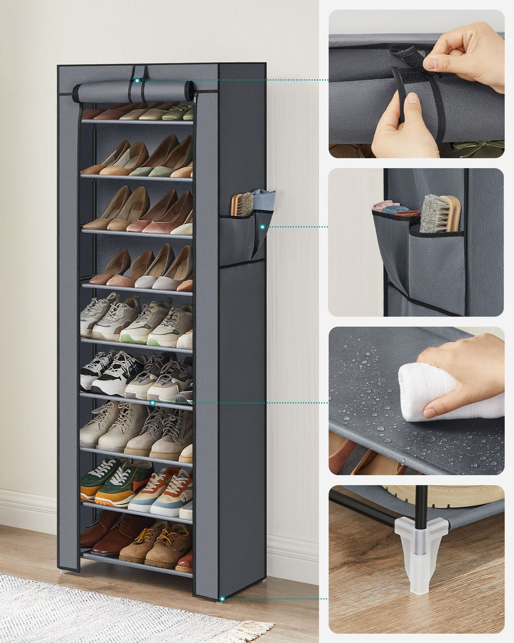 Schuhregal mit Abdeckung 58 cm Grau