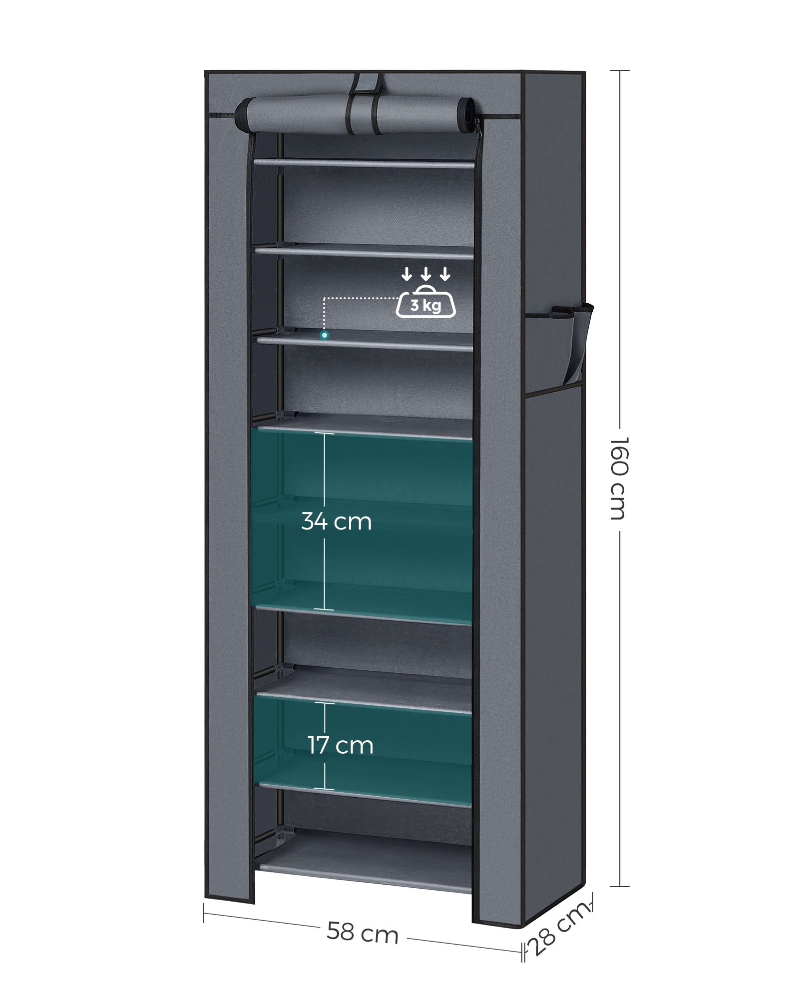 Schuhregal mit Abdeckung 58 cm Grau
