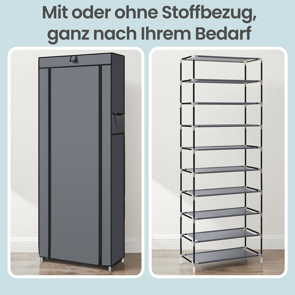 Schuhregal 10 Ebenen, mit Überzug, Schuhschrank