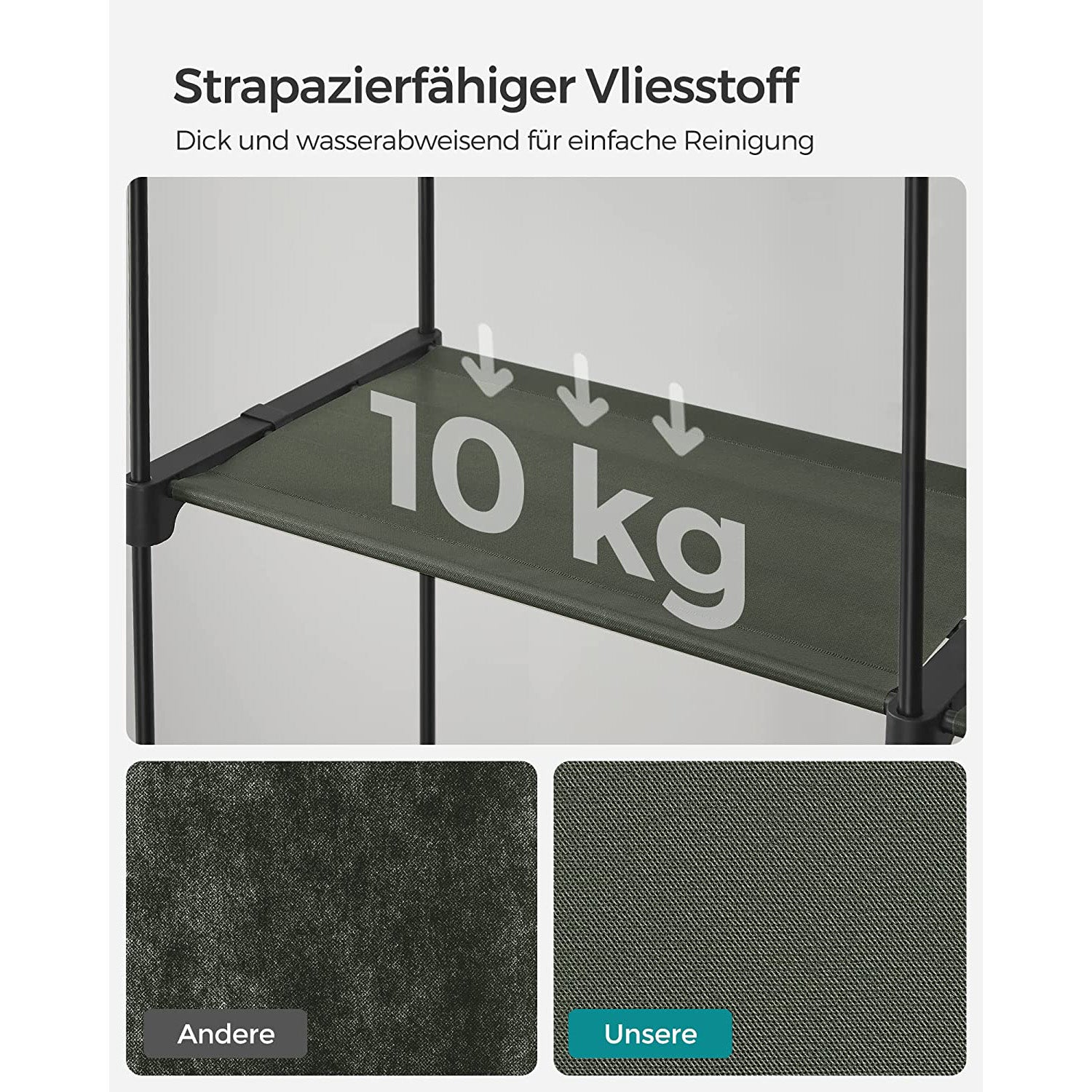 Stoffschrank mit 2 Kleiderstangen salbeigrün
