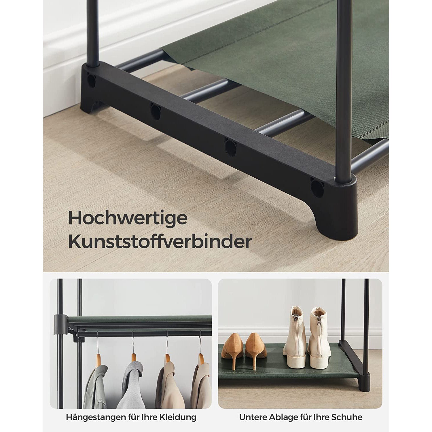 Stoffschrank mit 2 Kleiderstangen salbeigrün