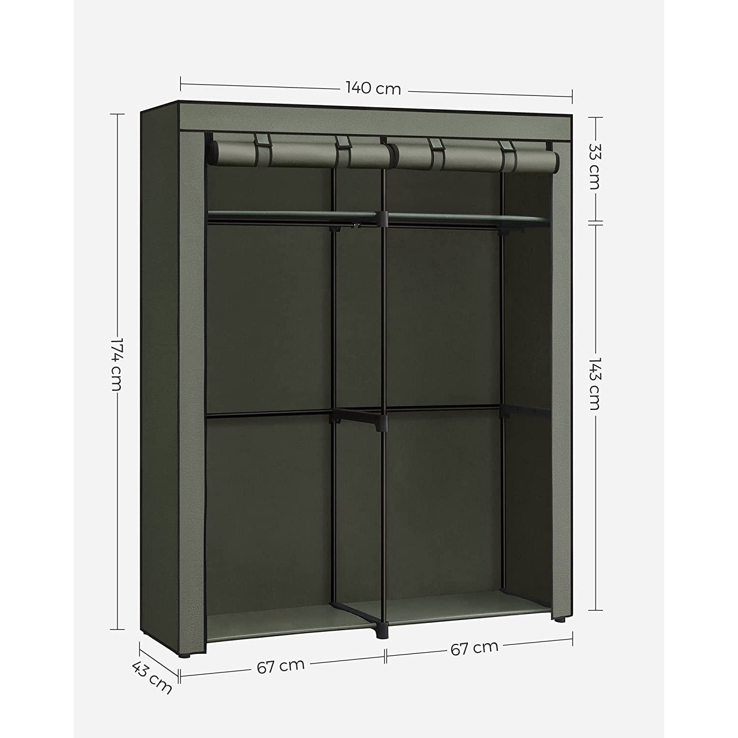 Stoffschrank mit 2 Kleiderstangen salbeigrün