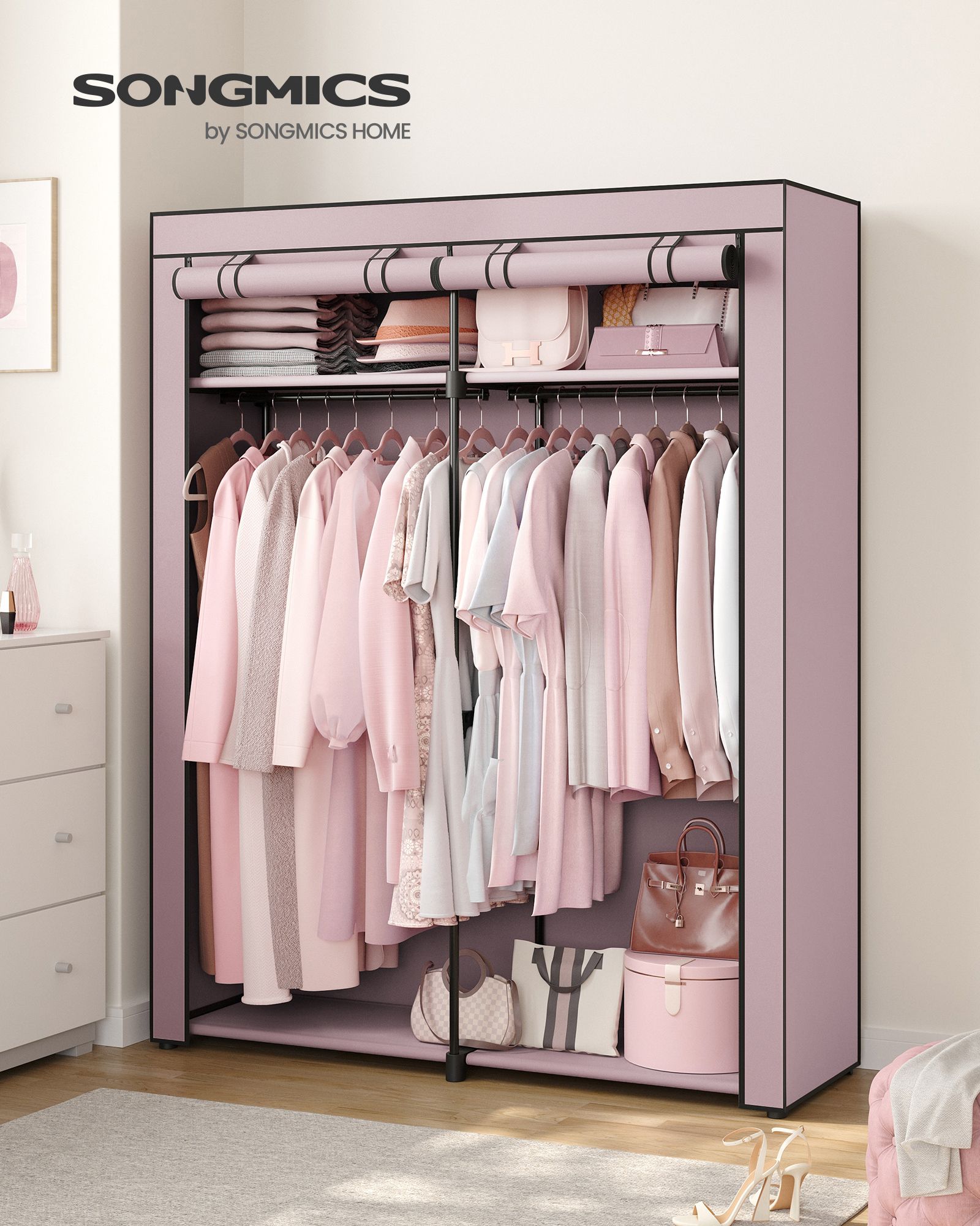 Kleiderschrank mit 2 Kleiderstangen faltbar lavendellila