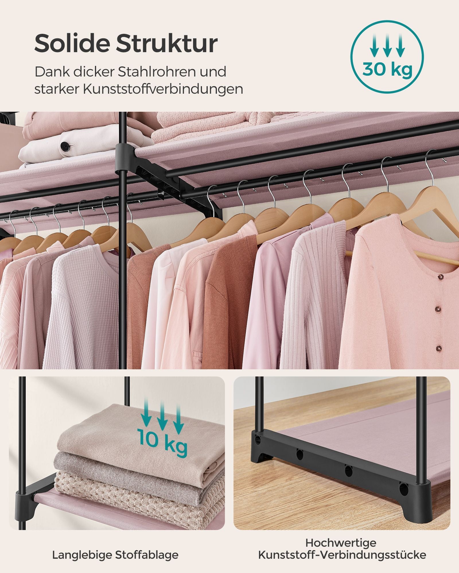 Kleiderschrank mit 2 Kleiderstangen faltbar lavendellila