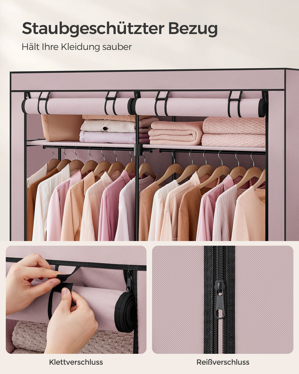 Kleiderschrank mit 2 Kleiderstangen faltbar lavendellila