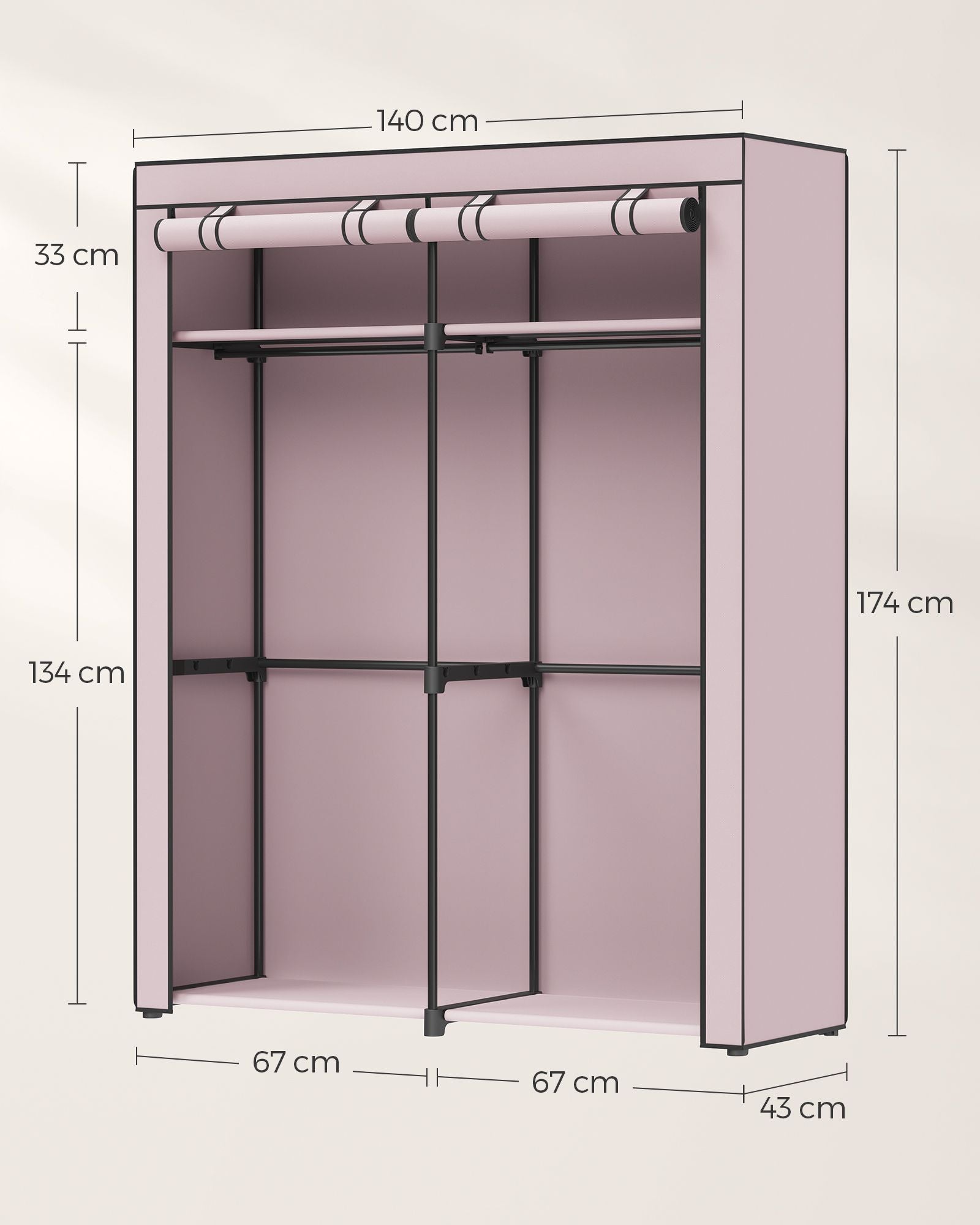 Kleiderschrank mit 2 Kleiderstangen faltbar lavendellila