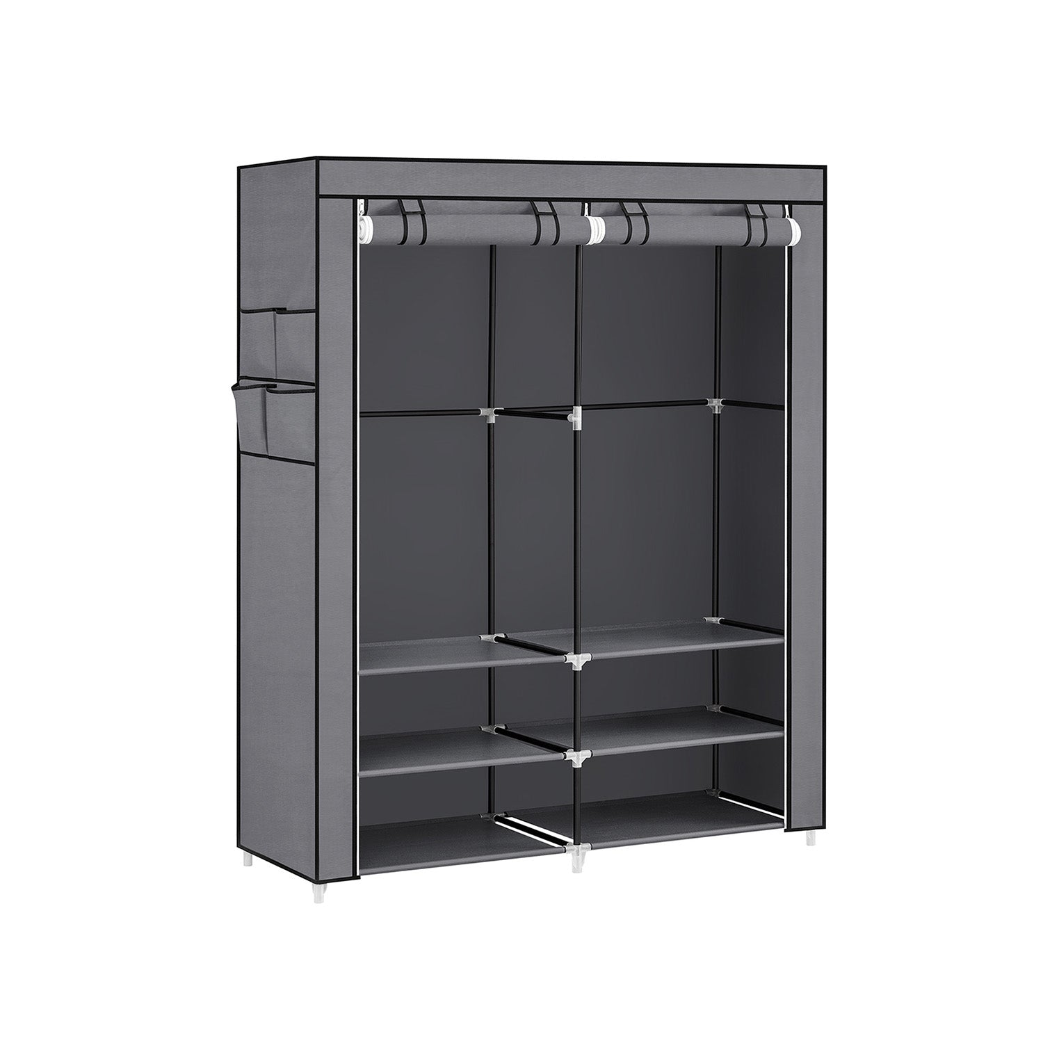 Stoffschrank mit 2 Kleiderstangen und 4 Seitentaschen