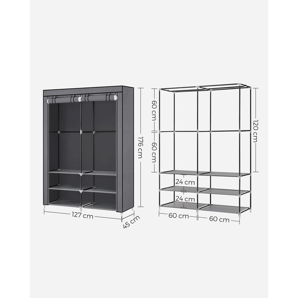 Stoffschrank mit 2 Kleiderstangen und 4 Seitentaschen