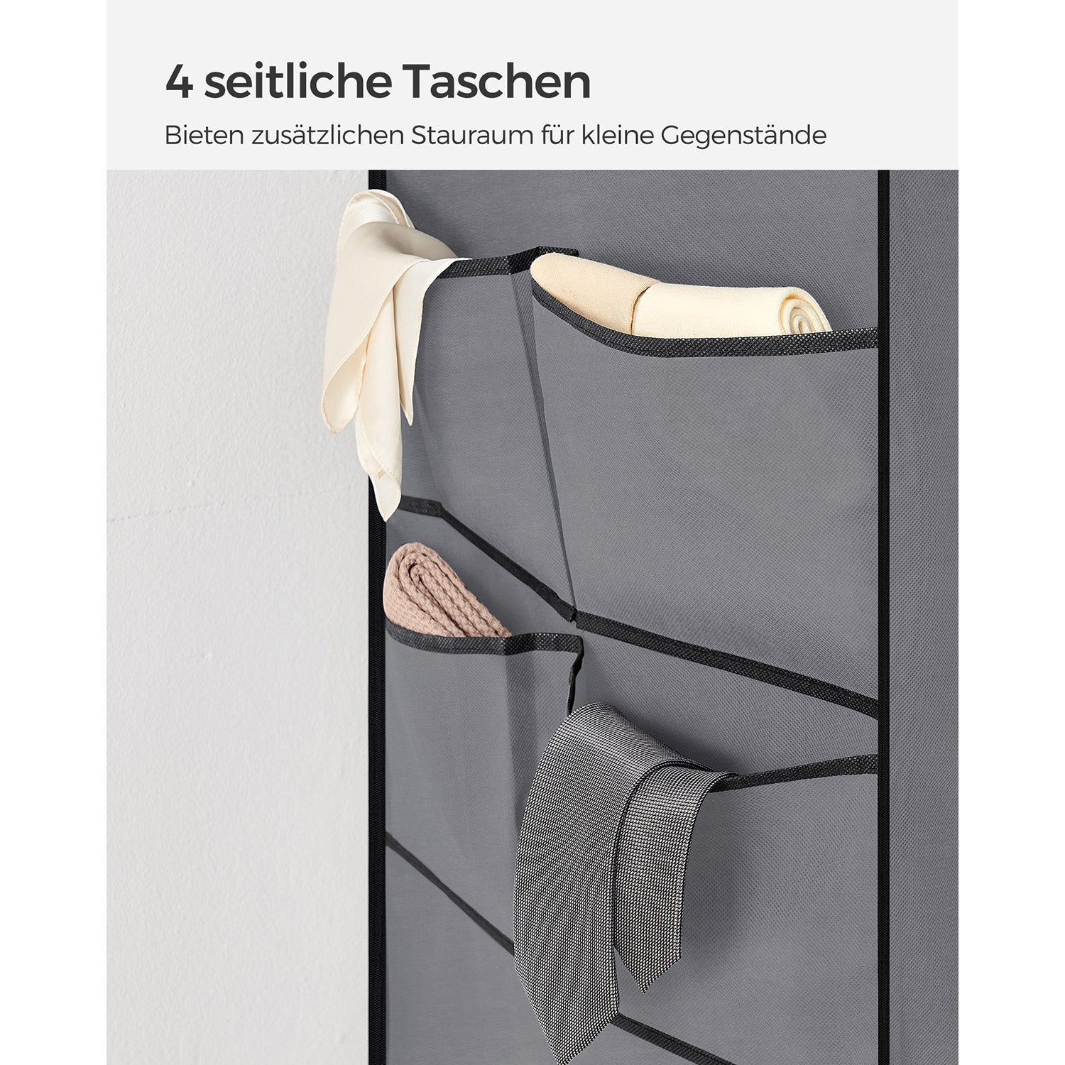 Stoffschrank mit 2 Kleiderstangen und 4 Seitentaschen
