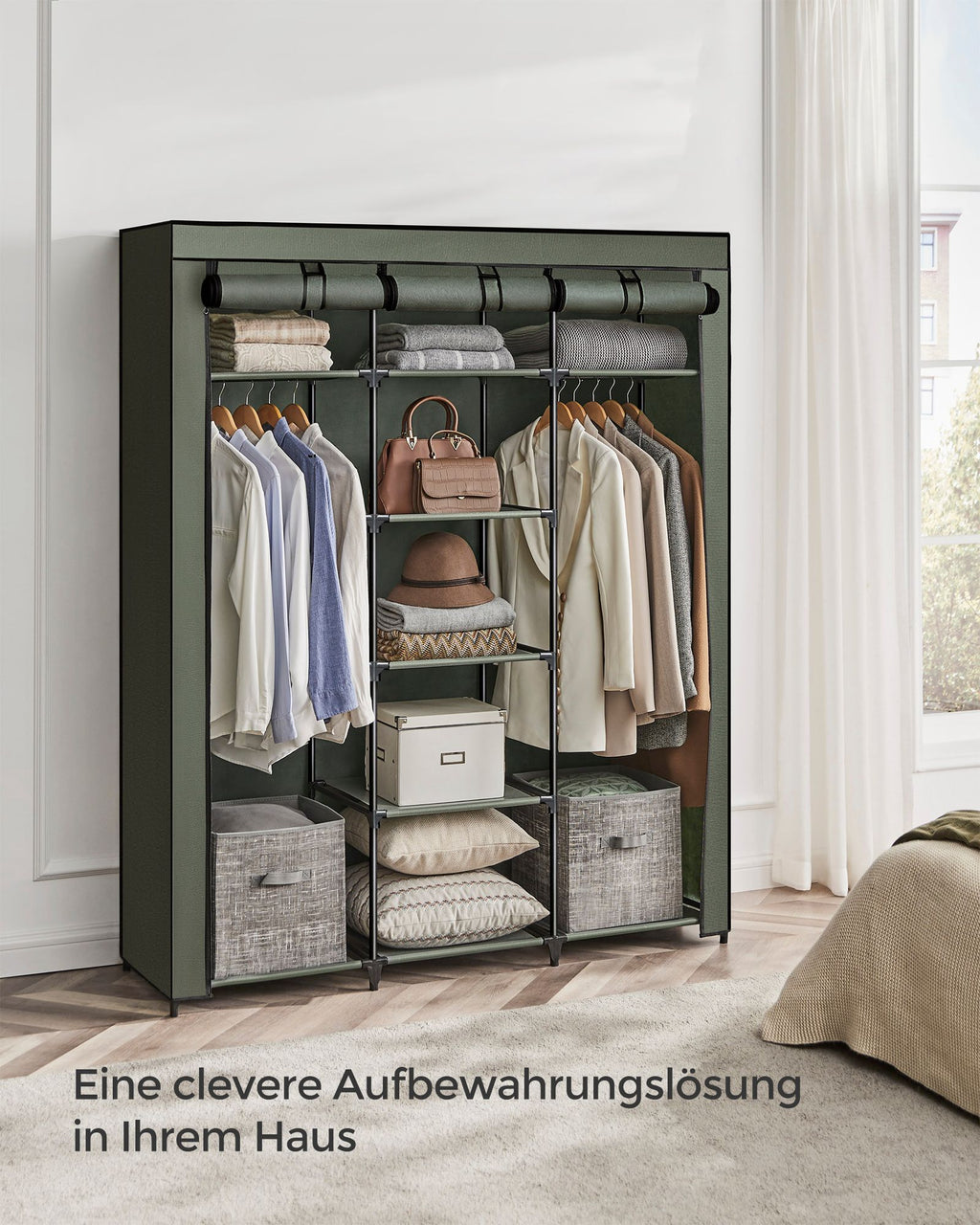Kleiderschrank Stoffschrank faltbare Garderobe mit Kleiderstangen